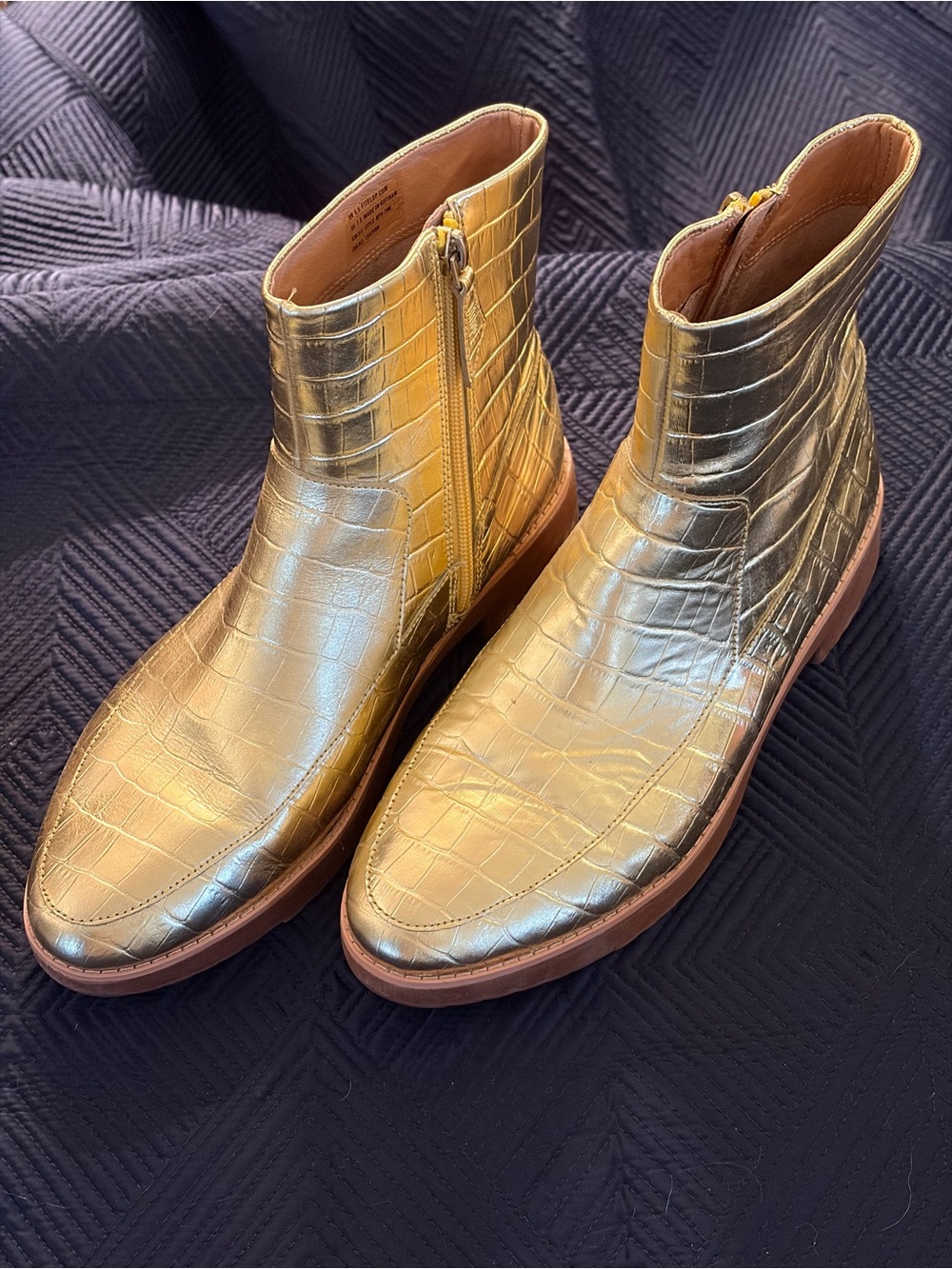 Women's FitFlop Metallic Gold Croc-Embossed Ankle Boots